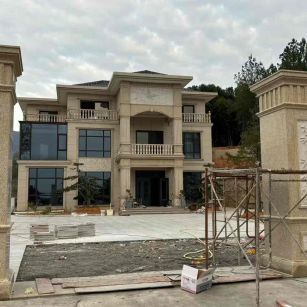 安康 黄金麻花岗岩别墅雕花外墙干挂配上门口雕花罗马柱