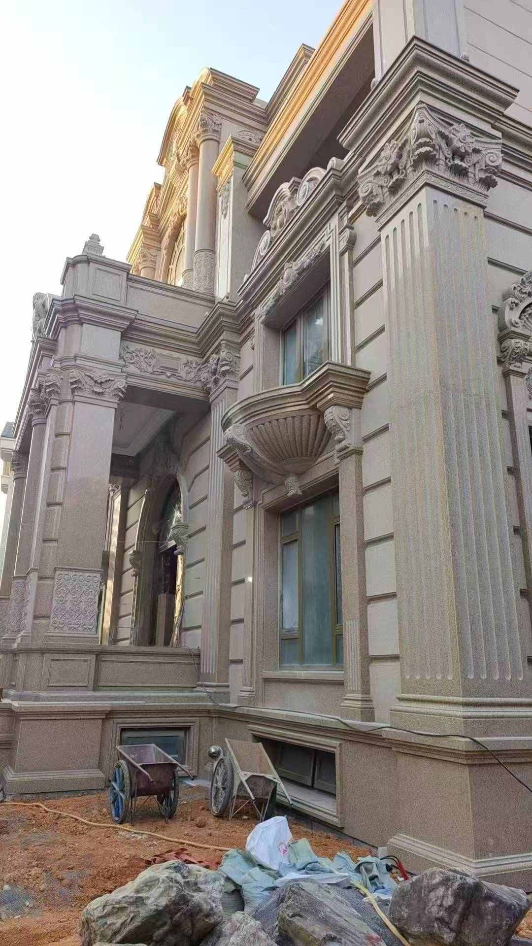 安康 黄金麻花岗岩光面别墅外墙干挂施工完成