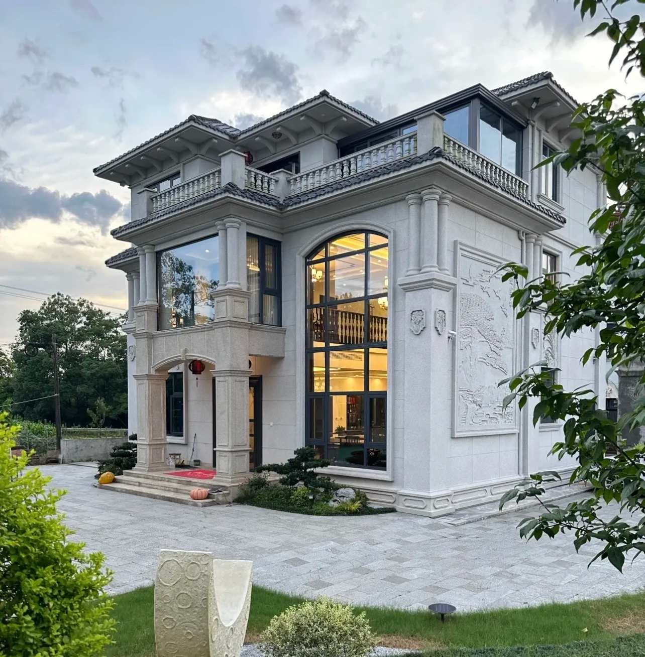 安康 白麻花岗岩私人别墅干挂石材豪华定制