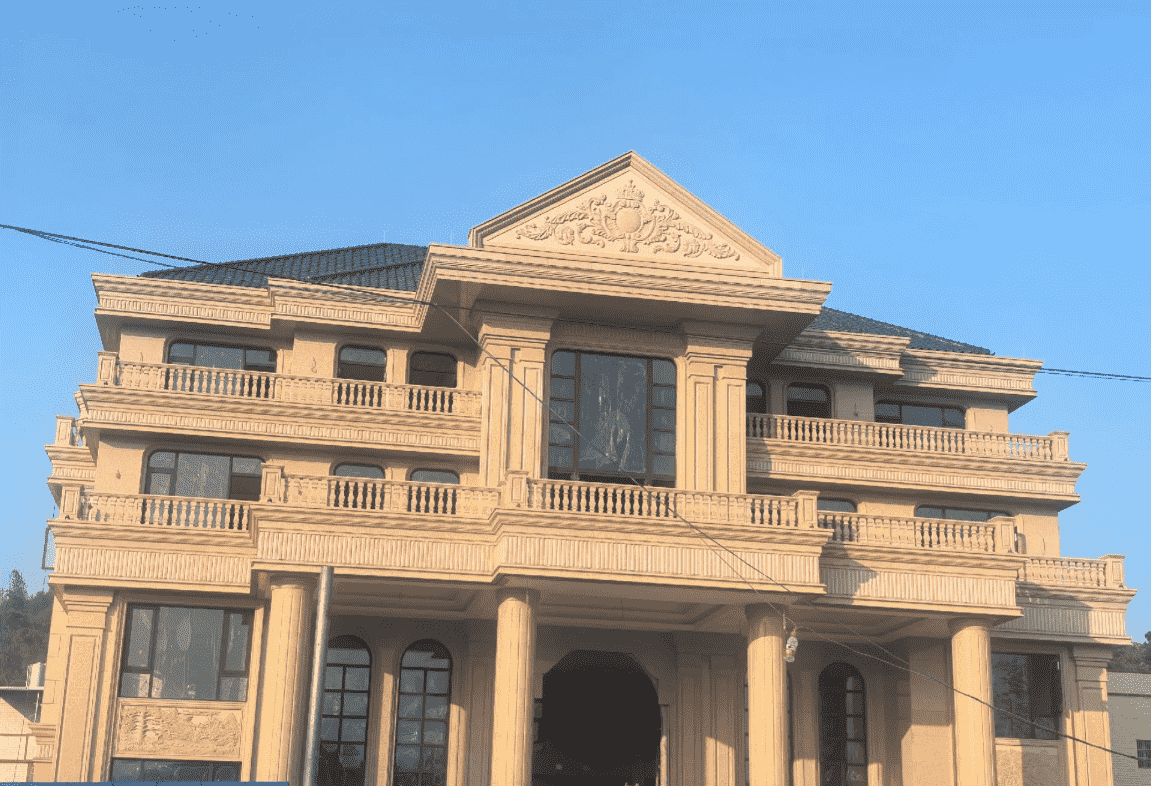 安康黄金麻别墅外墙干挂石材效果示例