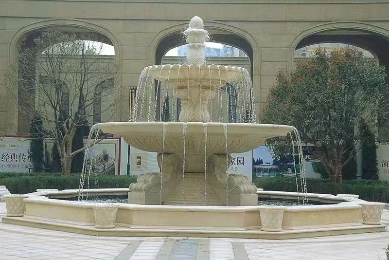 安康 黄金麻花岗岩异型加工——户外庭院石雕流水喷泉