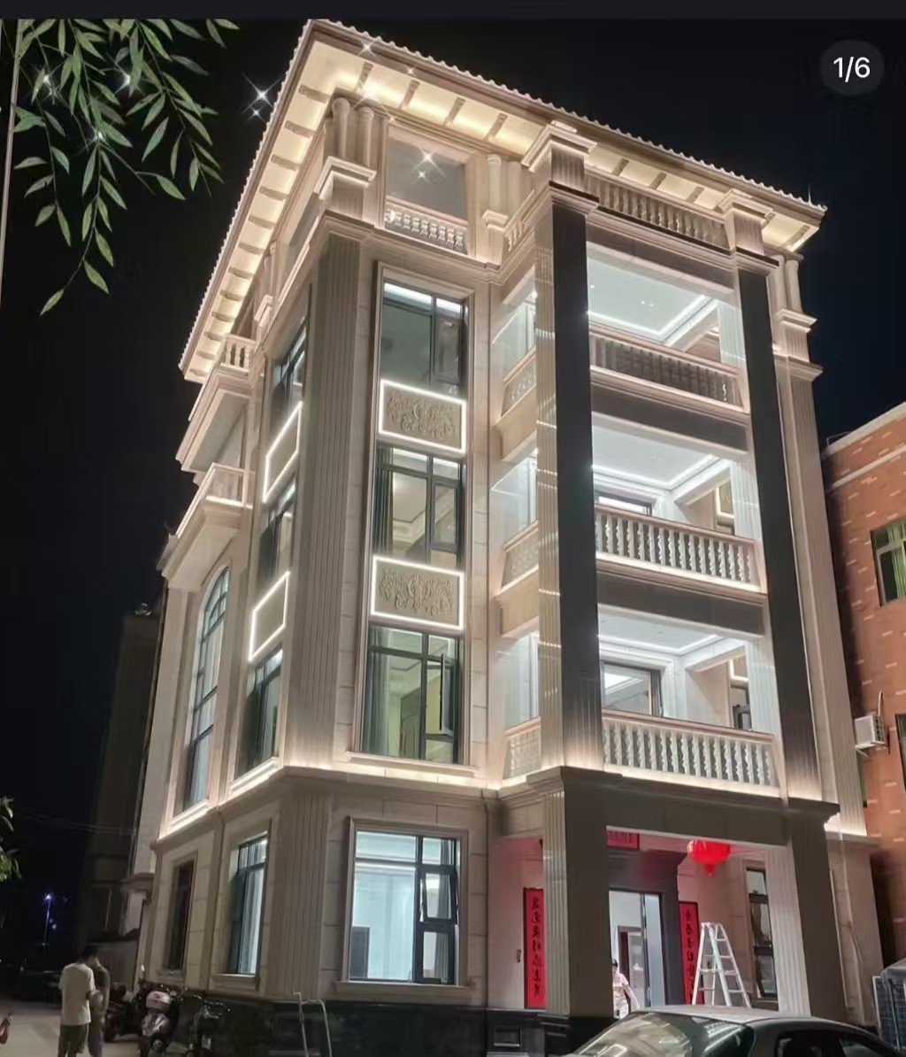 安康 芝麻白花岗岩别墅外墙夜间效果